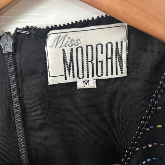 Vintage Miss Morgan Black Silk Beaded Sequin Cocktail Dress Short Sleeve Medium - Picture 4 of 5